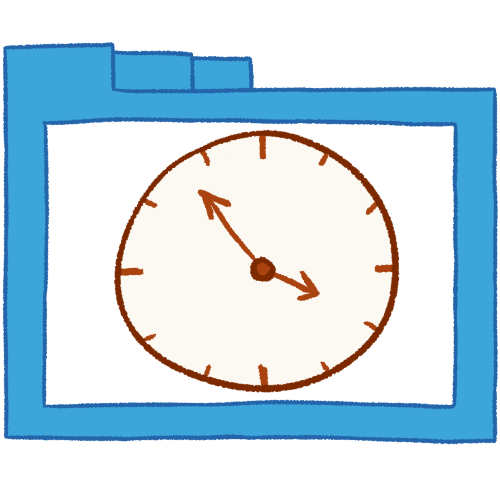 A hollow blue folder with thin lines, containing a white clock. 